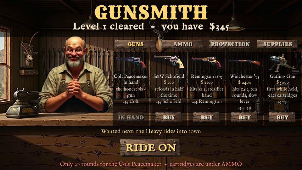 West Bank Reloaded: the gunsmith's shop between levels